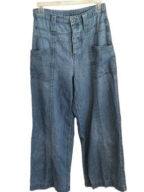 American Eagle Women’s Wide Leg Bareback Jeans Button Fly High Rise Denim Size 4